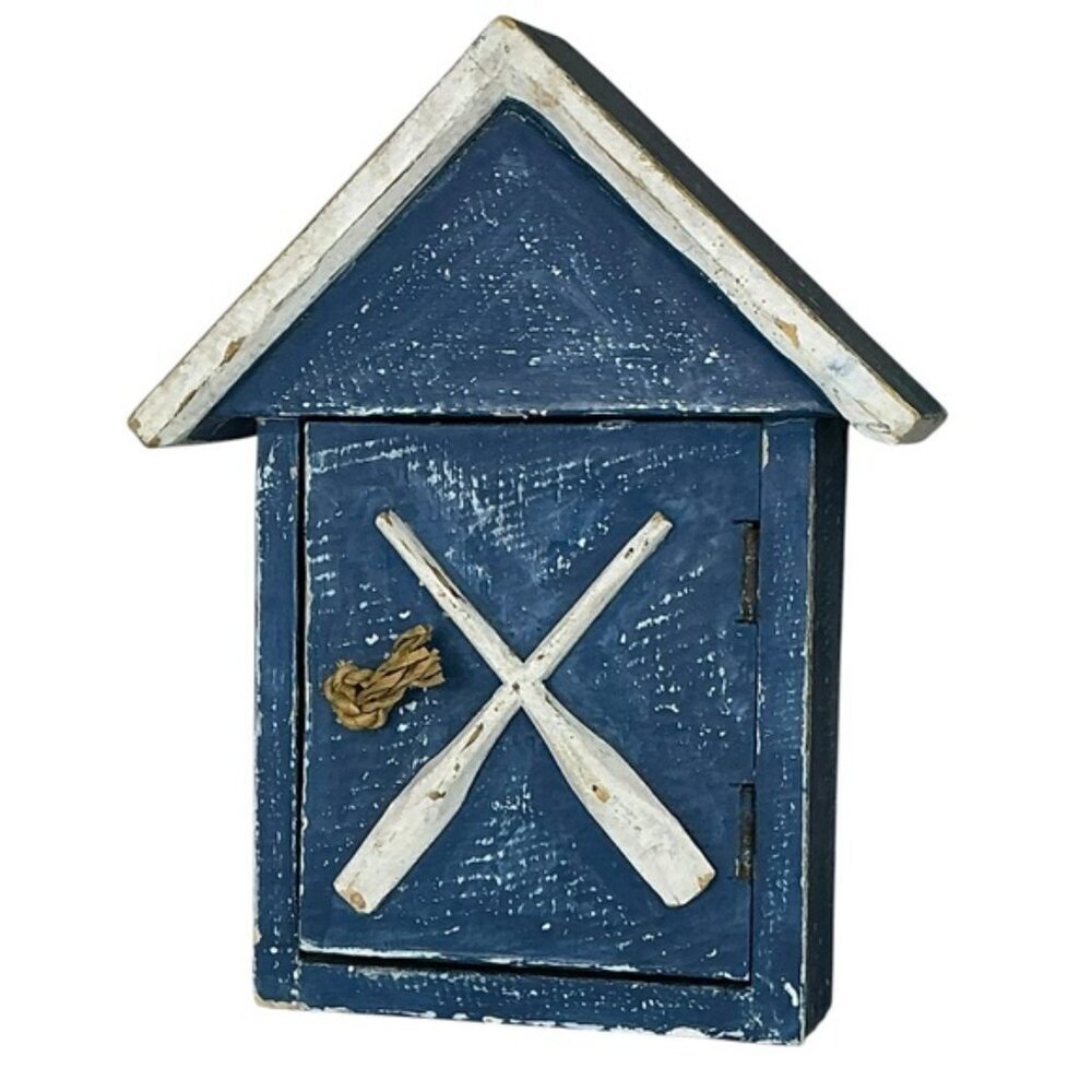 Nautical Boathouse Key Holder Wood  Wall Decor or Freestand Rustic Blue White - Picture 2 of 16